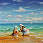 Kids on the beach painting