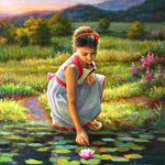Painting little girl with a lily