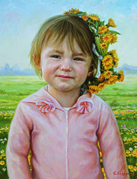 Portrait of little girl with dandelions