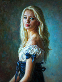 Girl in a classical style oil painting on canvas