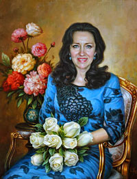 Painting a portrait of a woman with flowers