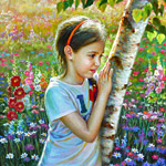 Painting Little girl near birch 2017