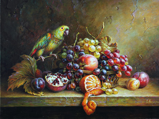 Still life with fruits. Oil painting still life