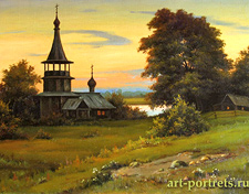 Пейзаж с церковью. Масло